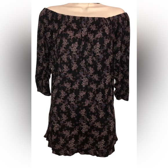 Black motif Floral Off-Shoulder‎ top Deletta Anthropologie sz medium - Picture 1 of 7